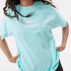 Skim Milk “High Anxiety” Graphic T‑Shirt SIZE Small Teal 100% Cotton Made in USA